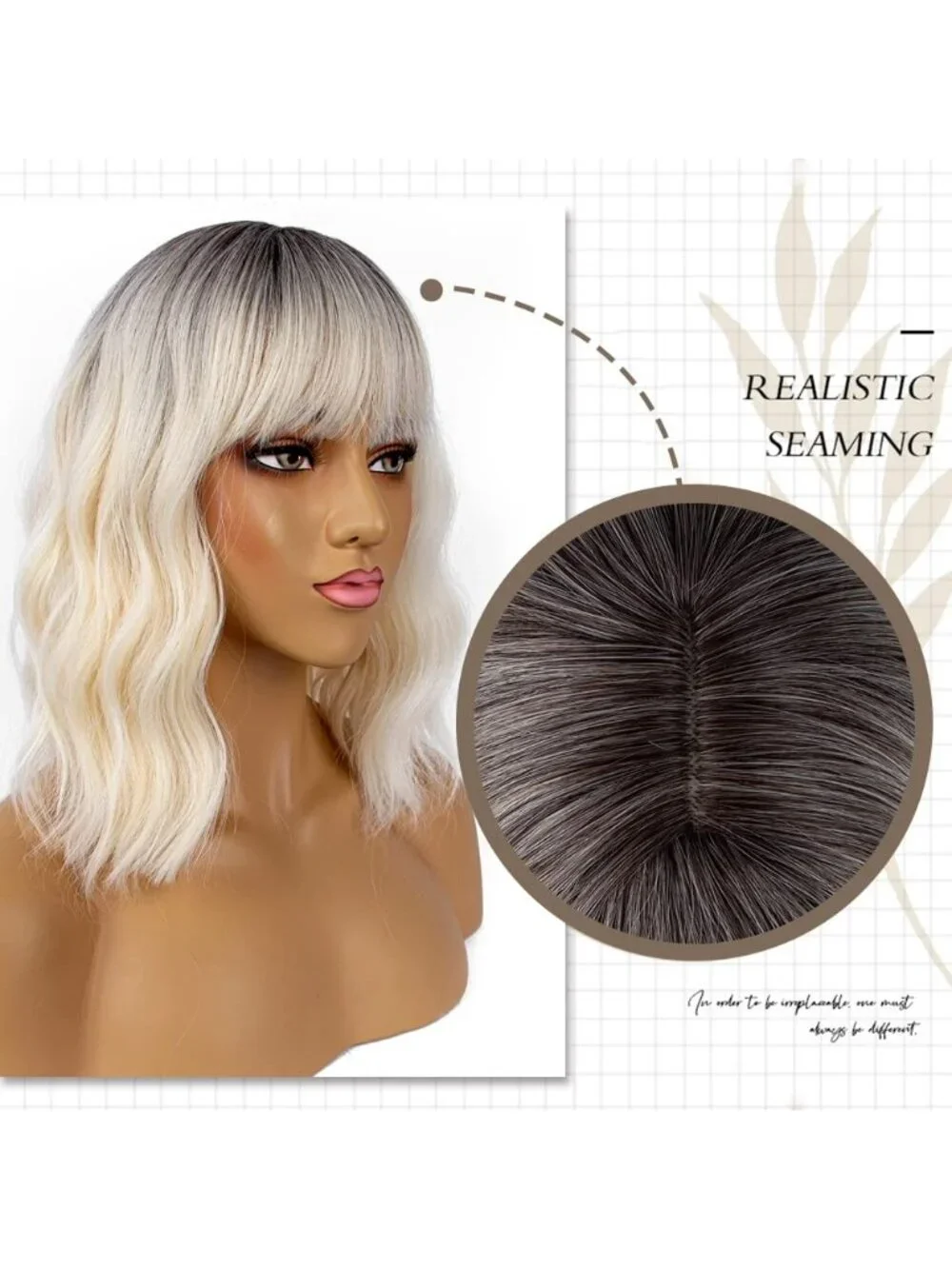 Women's Blonde Ombre Shoulder Length Synthetic Loose Wavy Short Bob Wigs Bangs
